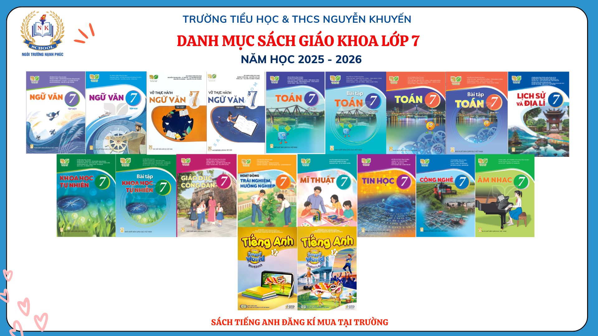 THÔNG BÁO DANH MỤC SÁCH GIÁO KHOA LỚP 7 NĂM HỌC 2025 - 2026